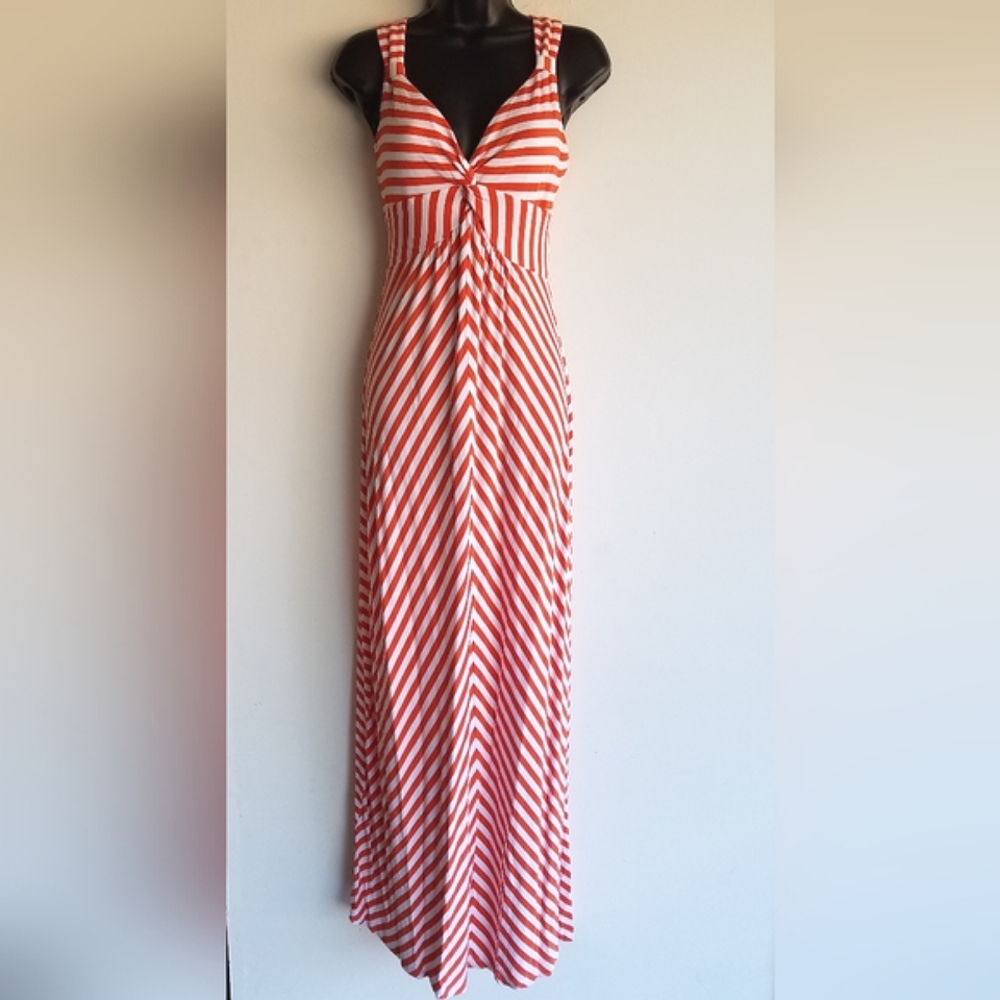 Spense Twist Front V-Neck Diagonal Striped Maxi Dress